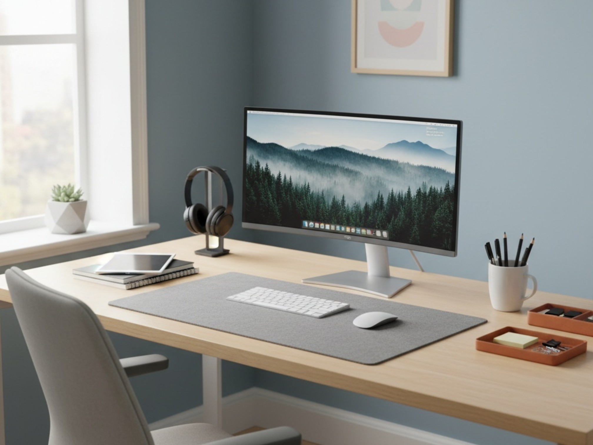 デスク上でメモを挟んだメモスタンド付きペーパーウエイト