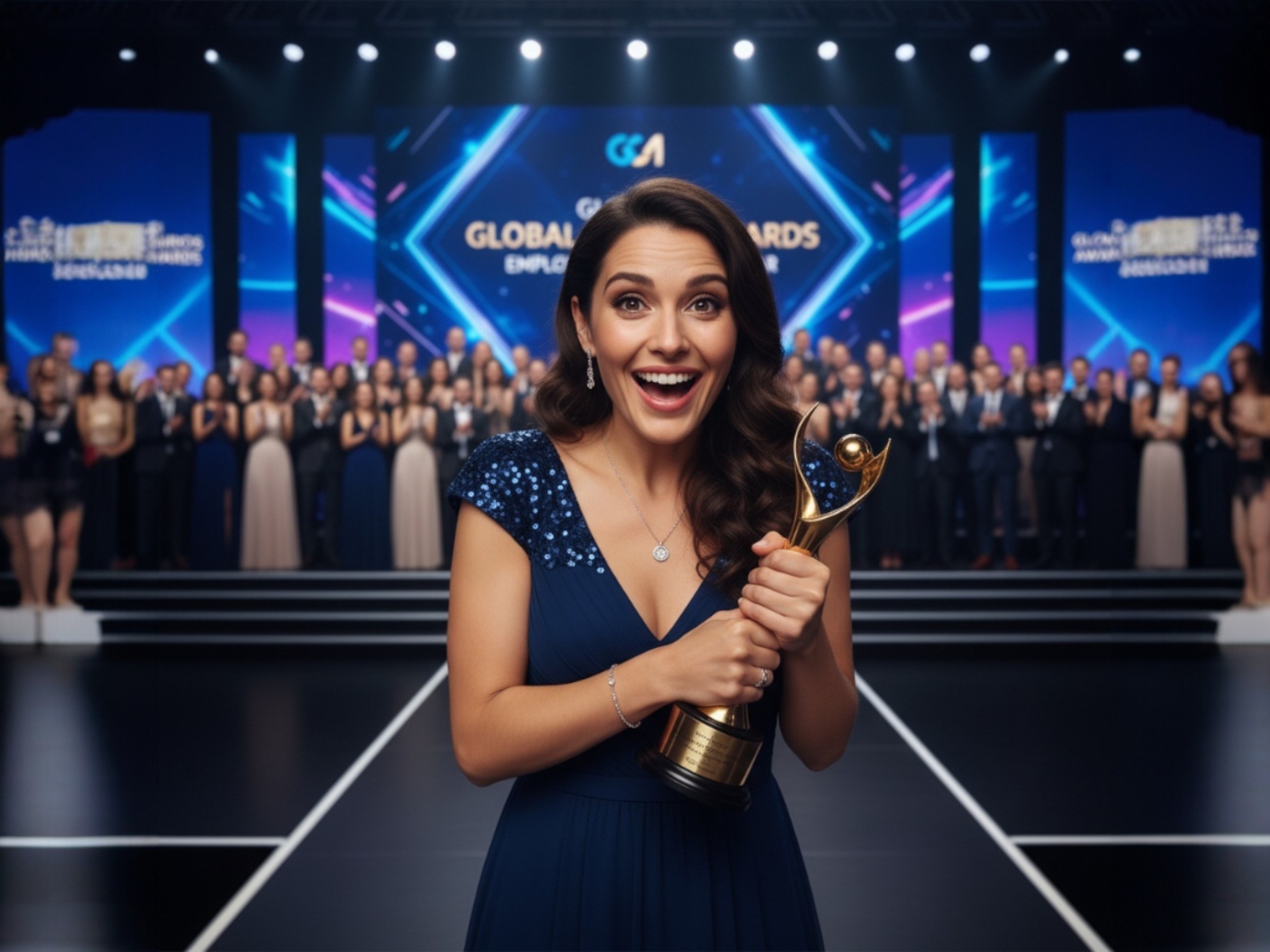 表彰式での授与シーン（ガラス製ペーパーウエイト）